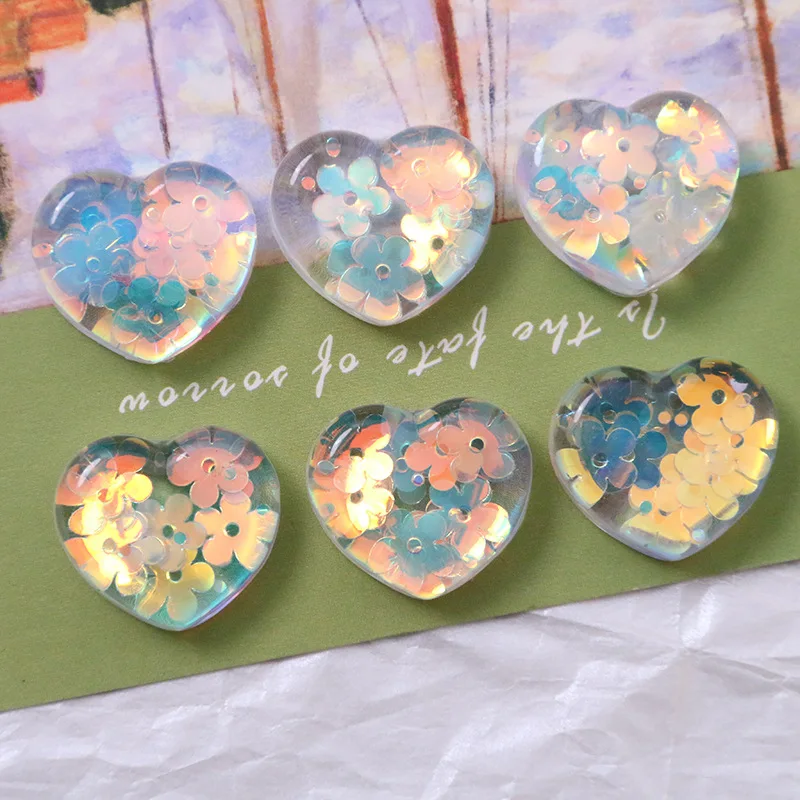

New style 50pcs/lot AB color flowers sequins core hearts shape resin flatback beads diy jewelry earring/hair accessory