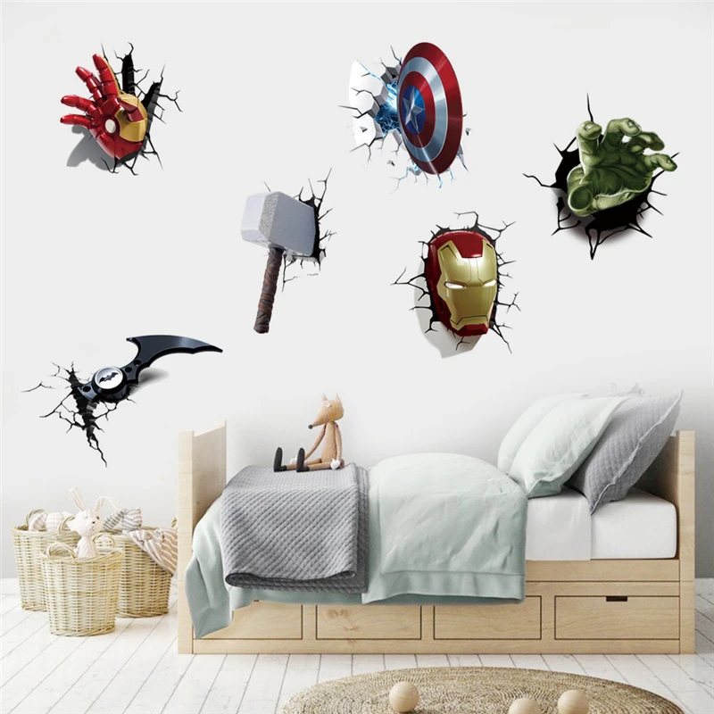 Wall Stickers MINISO Cartoon Avengers DIY Marvel Superhero Movie Poster Kids Room Living Room Bedroom Wall Decoration