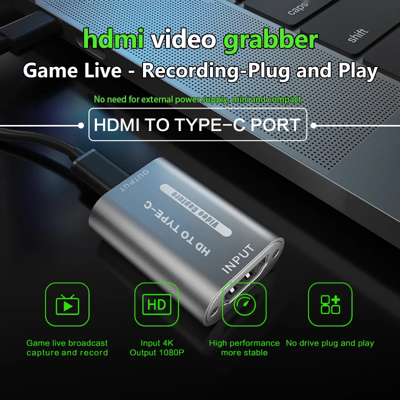 4K Hdmi Video Capture Card Portatile Usb Grabber Windows 10 1080P Videoregistratori Per Switch Game Camera Registrazione Live Streaming