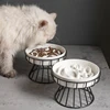 New ceramic high-legged cat bowl with large diameter, anti-choking, slow feeding, anti-knockover, neck-protecting dog bowl, pet