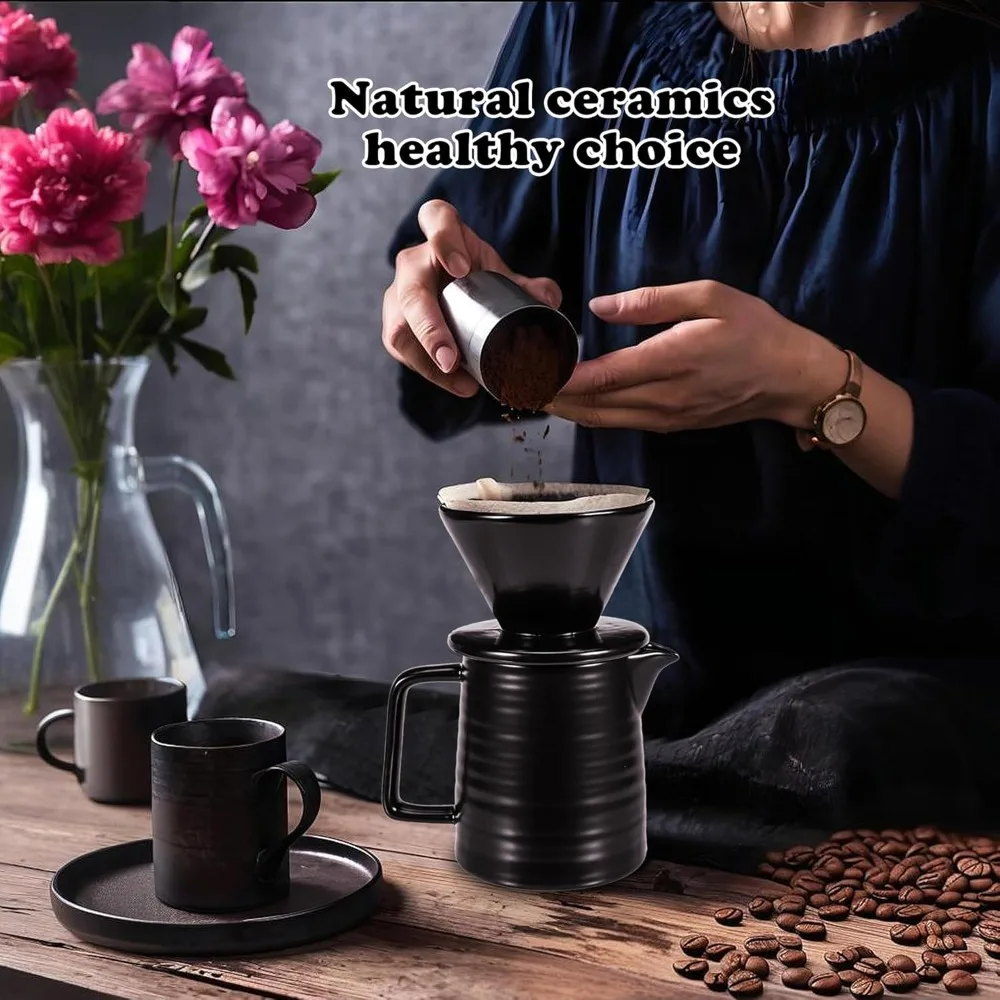 طقم قهوة بورسلين Febwind - صانع قهوة بالتنقيط يدوي...