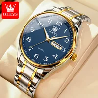 OLEVS 5567 Date Week Display Waterproof Mens Wristwatch Clock Luminous Luxury Stainless Steel Quartz Watch for Men Reloj Hombre