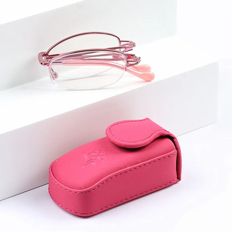 Portable Pink Folding Reading Glasses Women Eye Protection Eyeglass With Case Anti blue Presbyopic Glasses Gift For Old 2