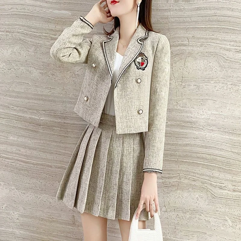 

Small fragrant pleated skirt suit set of 2023 spring and autumn Korean version temperature-reduced fashion small suit skirt