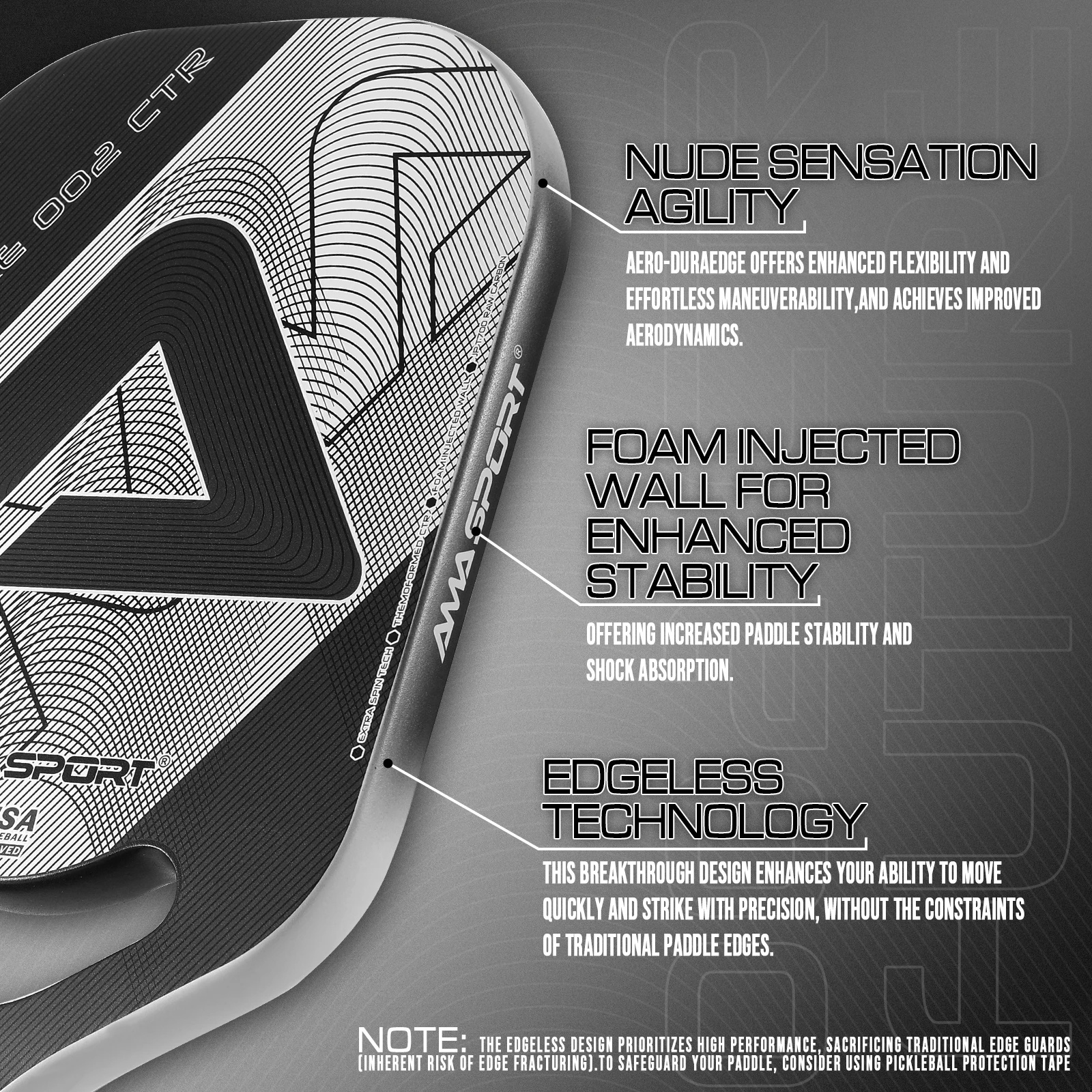 AMASPORT T700 FUTURE 002 Toray Carbon Pickleball Paddle Frameless 13mm Extra Spin Tech Honeycomb Core hermoformed Pickleball