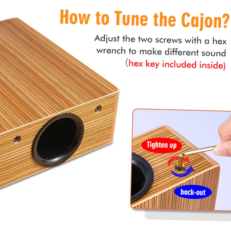 Portable Traveling Wood Cajon Box Drum Flat Hand Drum Wooded Percussion Instrument with Strap Carry Bag Cajon
