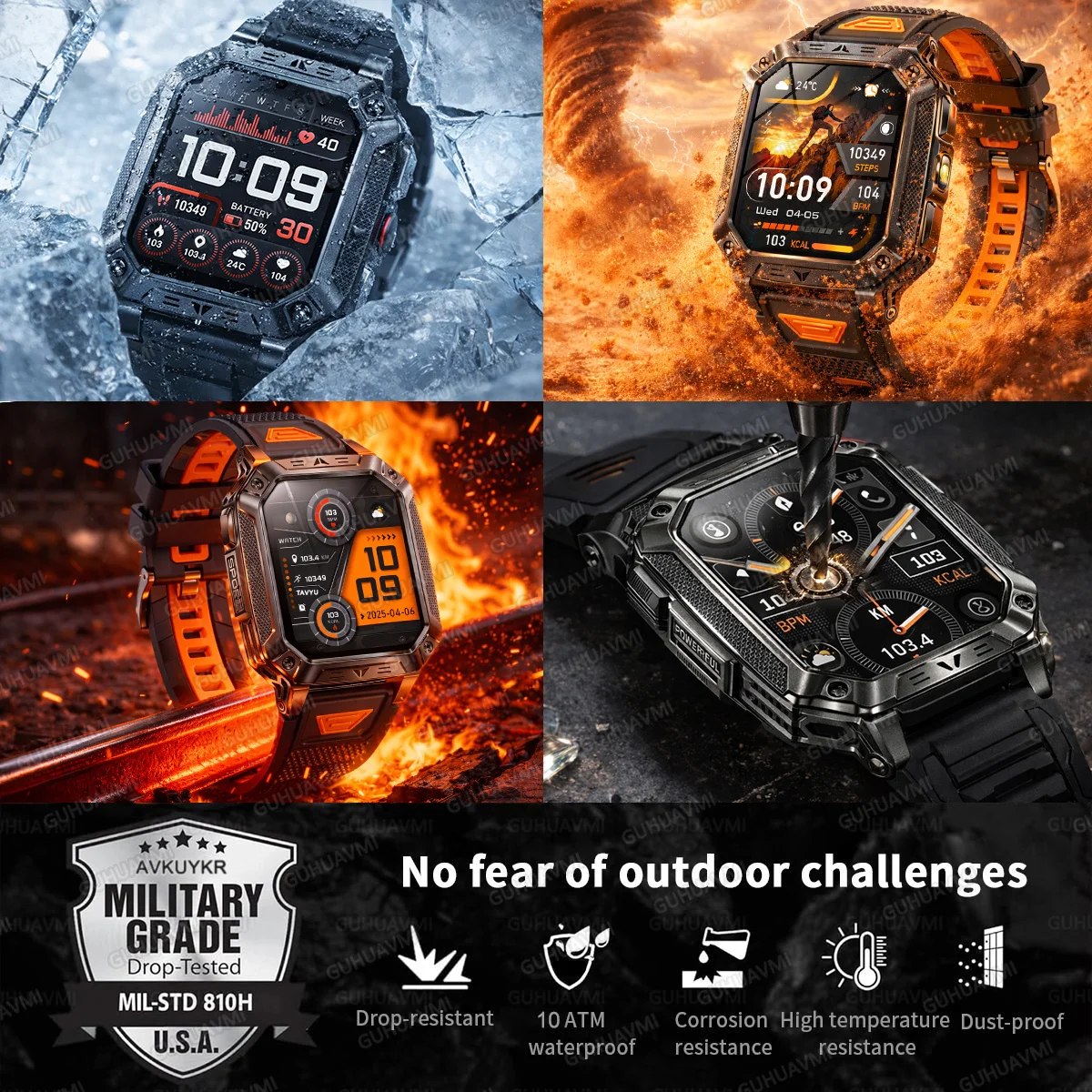 2026 New 1400mAh Ultra big Battery Smart Watch Outdoor GPS 10ATM Waterproof Bluetooth Flashlight Call HD AMOLED Sport Smartwatch 6