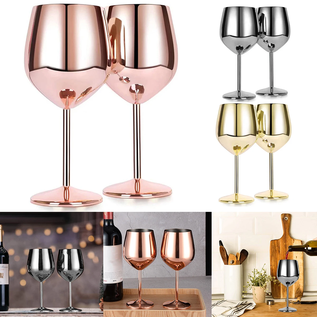2Pcs Stainless Steel Wine Glasses 18oz Large Capacity Wine Goblets Unbreakable Rose Gold Glasses Multifunctional Stainless drinking vessels wine glasses