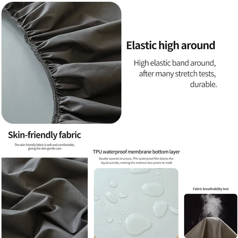 Solid Color Waterproof Fitted Bed Sheet Mattress Protector Adjustable With Elastic Band Soft Comfortable Mattress Cover Fitted 4