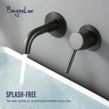 Bagnolux สีดำ Chrome Rose Gold ขัดเงาทองเหลืองเดี่ยวร้อนเย็น Wall Mounted ห้องน้ำอ่างล้างหน้าก๊อกน้ำ 1