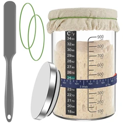Deluxe 900ml Sourdough Starter Jar Kit with Stainless Steel Lid, Spatula, Feeding Band, and Scale (7Pcs Set)
