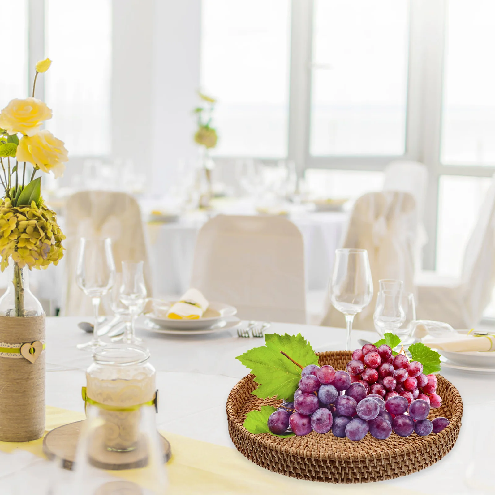 Circle Tray Vanity Stool Rattan Storage Basket Multi-function Coffee Multifunction Decorate Gathering Elegant Fruit Plate 6