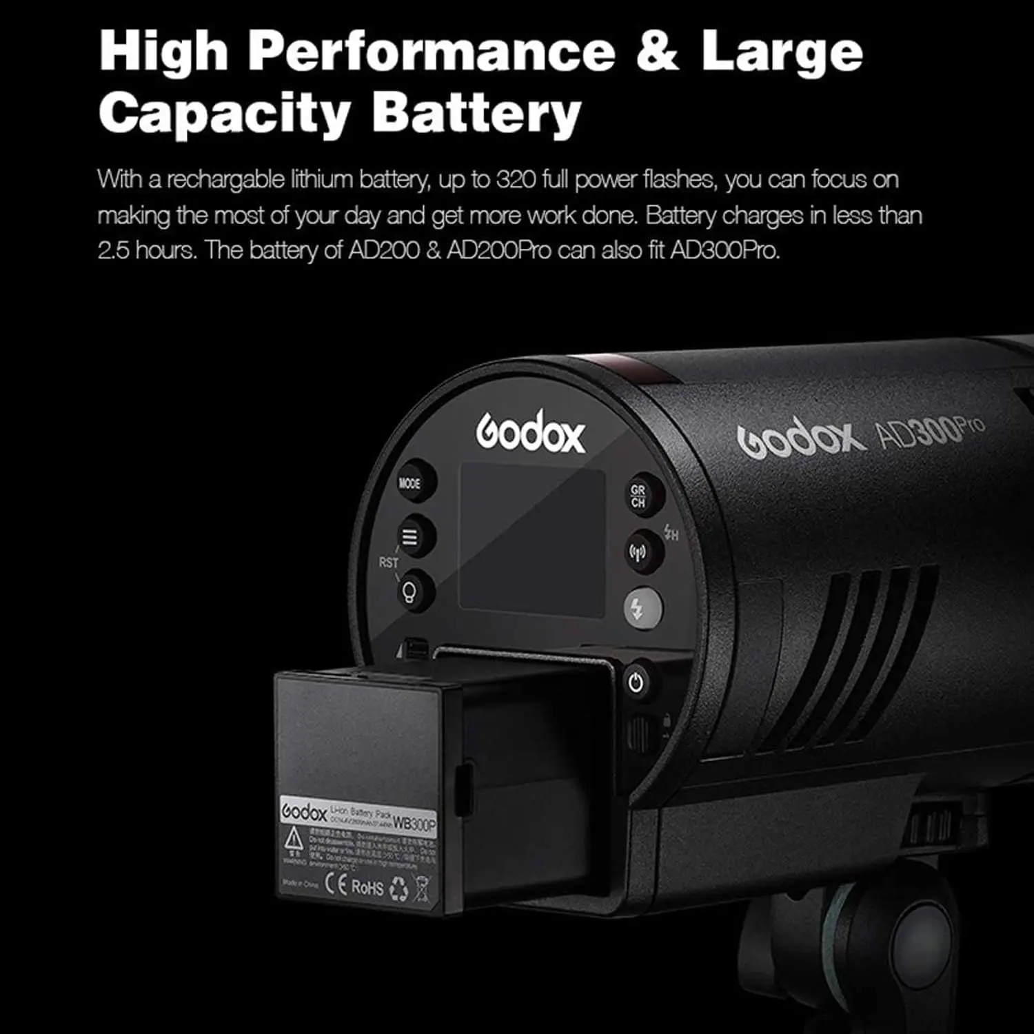 Godox AD300Pro Portable Outdoor Strobe Flash Light Vedio Monolight Strobe  5600K±100K 300Ws TTL Built-in 2.4G Wireless 1/8000 HSS with 2600mAh Lithium