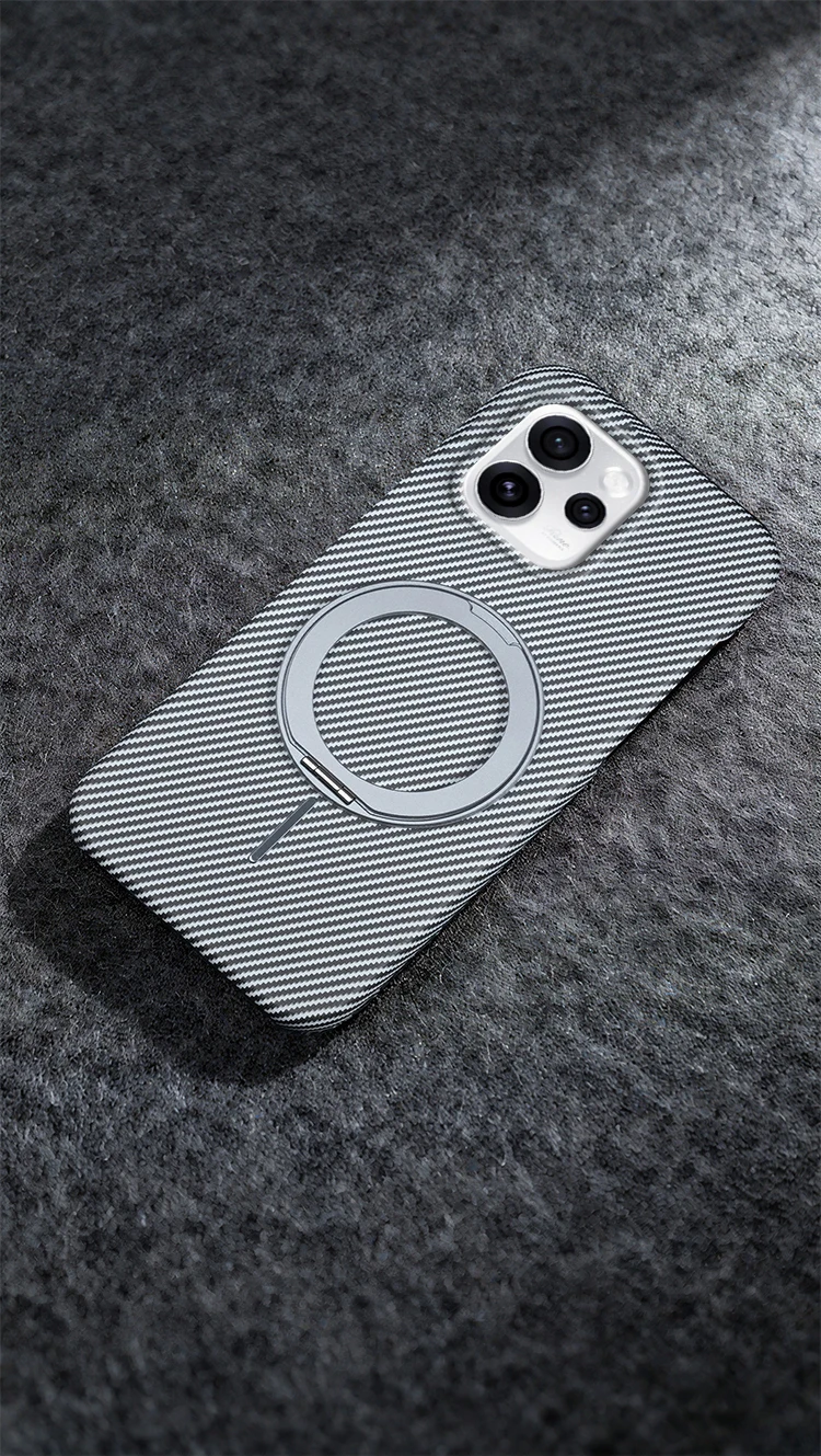 Kevlar Texture Magnetic Ring Holder Shockproof Case - Wireless Charging Compatible