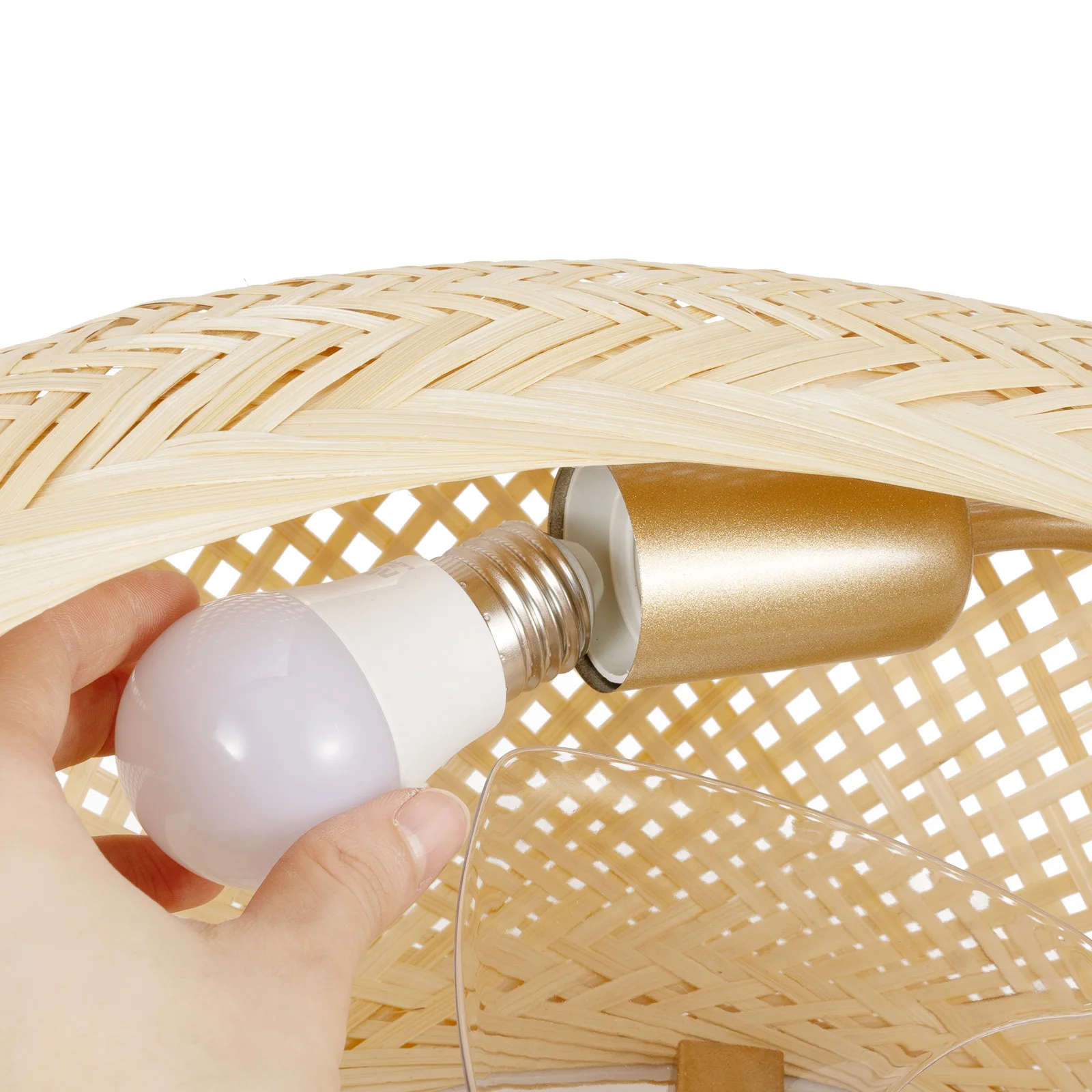 20Inch Countryside Woven Rattan Cage Ceiling Fan Light, 4*E26 Farmhouse Low Profile Ceiling Fan Light with Remote Control