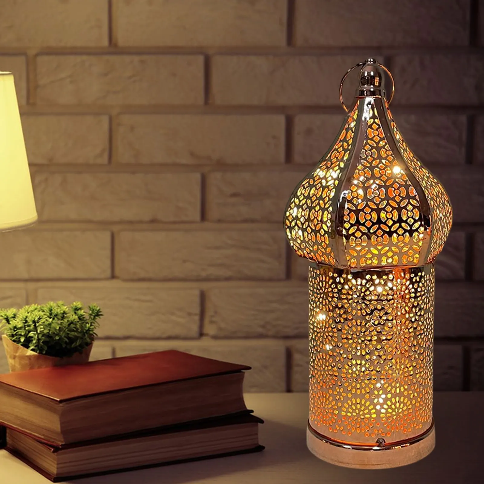 Christmas Moroccan Retro Hollow LED Wind Lamp Iron Lantern Hotel Home Bedroom Living Room Atmosphere Decorative Lamp - Image 5