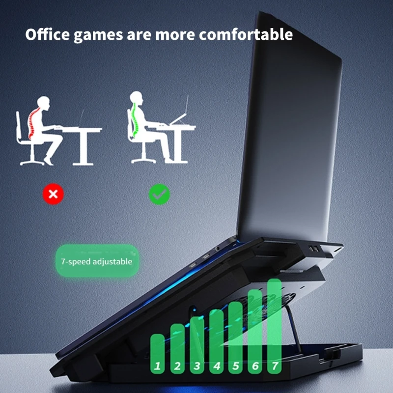 Adjustable Laptop Cooling Stand With Two Quiet Fans with 2xUSB Phone Holder