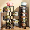 Stainless Steel 5 Layers Kitchen Bathroom Rotating Shelf Baskets Fruit Vegetable Storage Racks Floor Round Organizer with Wheels 3