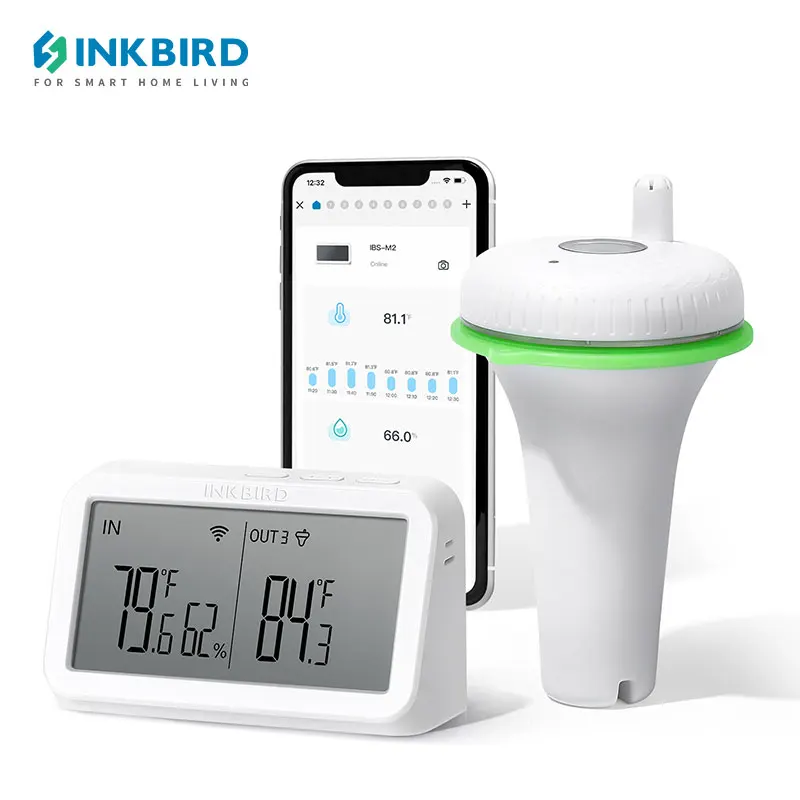 

INKBIRD 2nd-Gen Floating Pool Thermometer with IBS-M2 Wi-Fi Gateway Wireless Digital Temperature Humidity Monitor for Ponds