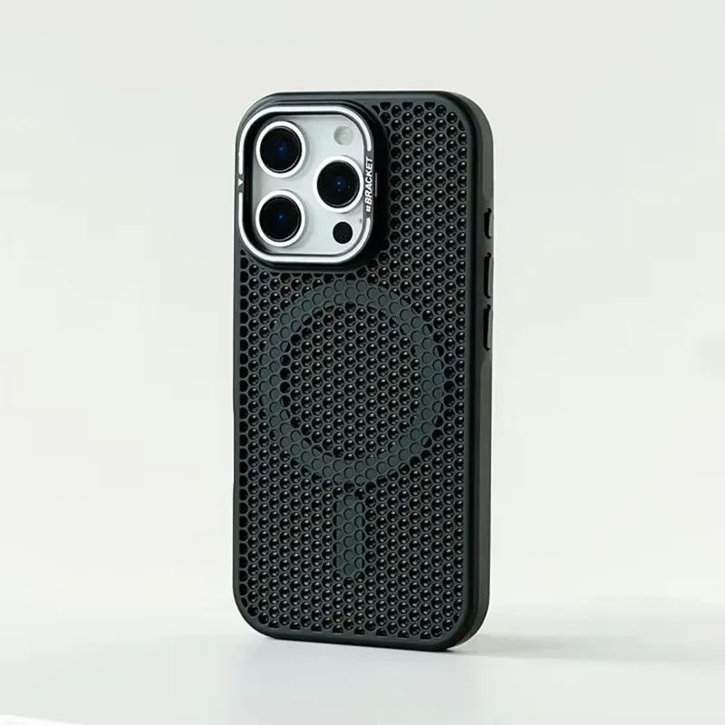Honeycomb Mesh Cooling MagSafe Case with Alloy Lens Bracket and Wireless Charging Cover