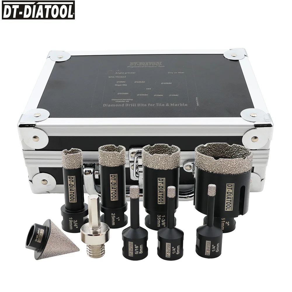 DT-DIATOOL 9pcs/kit Diamond Drilling Bits Porcelain Tile Marble Core Hole Saw 5/8-11 Thread Diamond Drills Milling Bit diatool 1pc diamond drills cup saw drilling bits hole saw tile drill core bit for tile ceramic porcelain tile crowns m14 thread