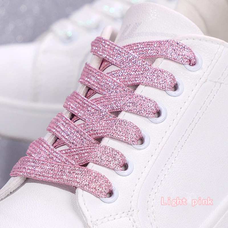 Vibrant Metallic Glitter Flat Shoelaces - Silver, White, and Gold for Sports and Running Shoes