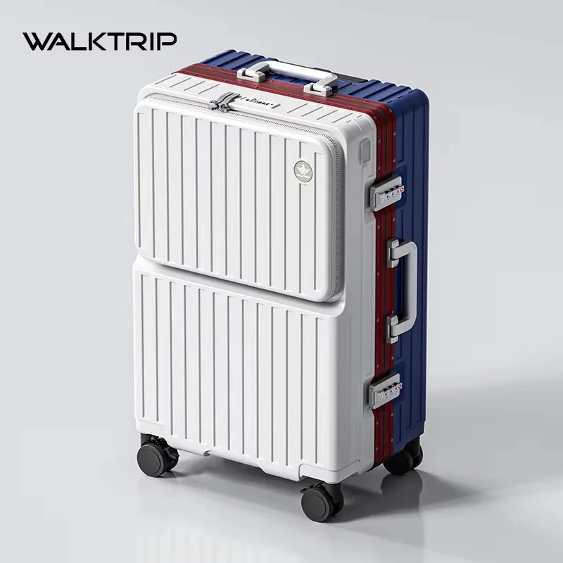 Front Opening Pocket Suitcase PC Material Travel Rolling Luggage with Aluminum Frame TSA Lock Cup Holder Charging Port 20/24/26