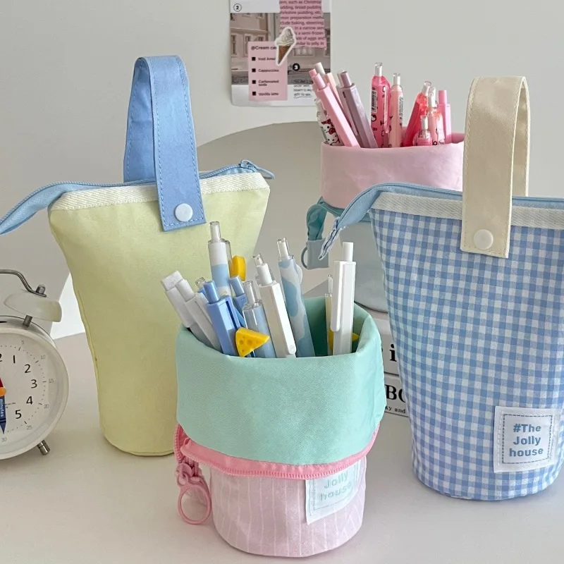 High capacity polyester pencil case fabric office supplies desktop organizer multifunctional large capacity storage bag durable stationery organizer stationery storage box