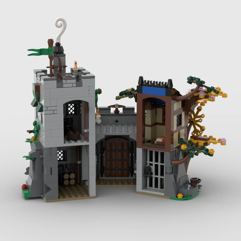 MOC 유럽 중세 스트리트 뷰 숲 전초 기지 구축, DIY 창의적인 아이디어, 레트로 어린이 장난감, 생일 선물 빌딩 블록, 627 개