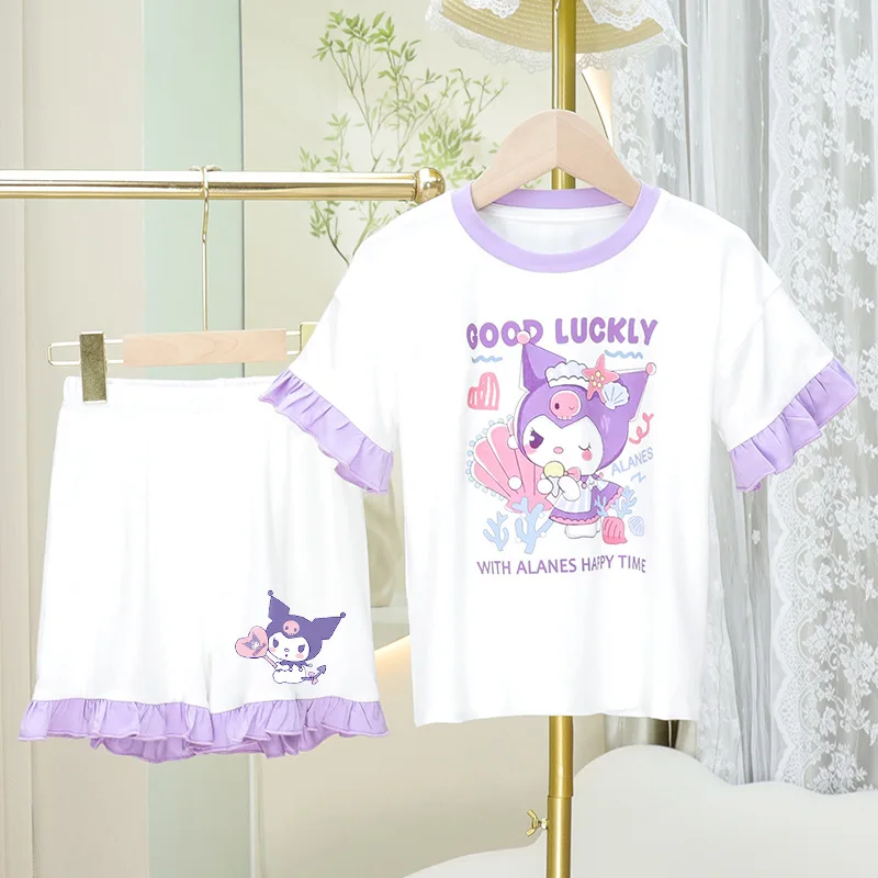

Sanrios My Melody Kuromi Summer Children's Pajamas Set Can Cartoon Girls Light Breathable Short-Sleeved Shorts Homewear Suit