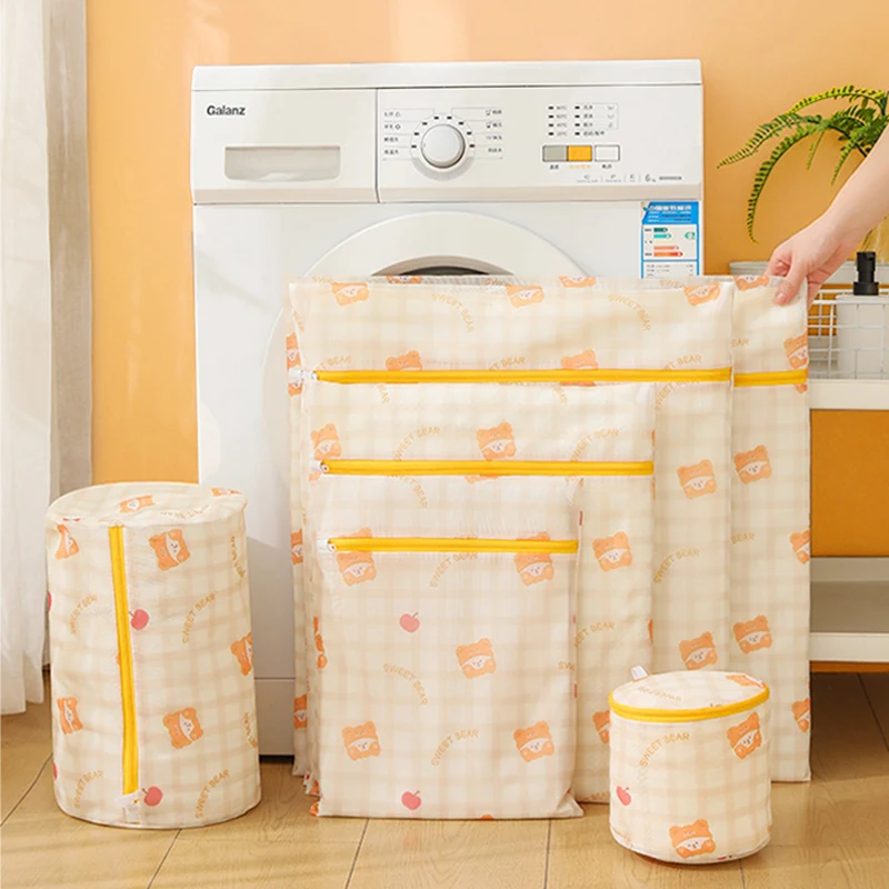 Cartoon Bear Laundry Bag Cute Print Washing Bag For Washing Machine Washroom Organize Dirty Clothes Storage Pouch Laundry Bags 2
