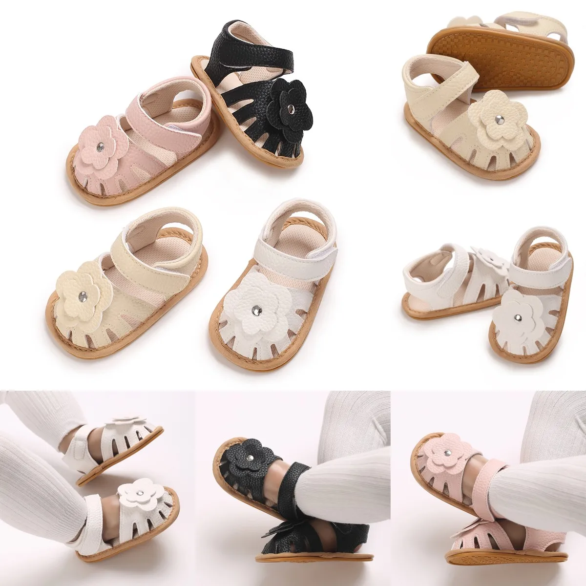 

Flower Solid ColorToddler First Walker Baby Crib Newborn Baby Summer Sandals Infant Boy Girl Shoes Rubber Soft Sole Non-Slip