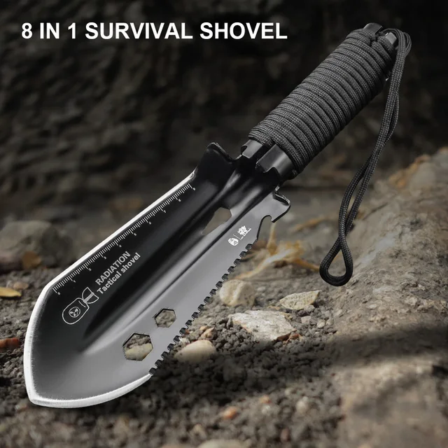 8-in-1 Mini Multifunctional Survival Shovel – 3CR13 Stainless Steel Portable Camping Spade Outdoor Entrenching Tool with Case 2