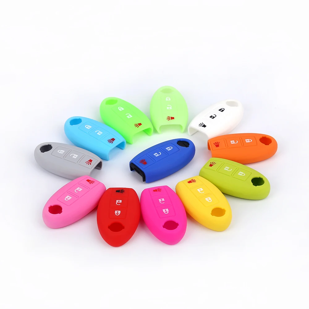 Silicone Remote Key Case Cover for Nissan X-Trail 370Z Cube Micra Qashqai Juke Leaf Tiida Cube Quest Versa 3 Buttons Auto Parts key case cover car key shell