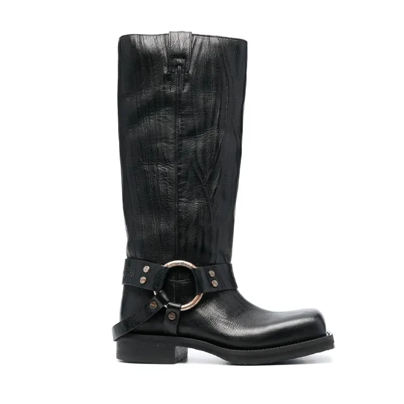 

Women's New Thick Heel Knee Long Boots Western Style Denim Mid Sleeve Boots Square Head Casual 44 Large Knight Boots