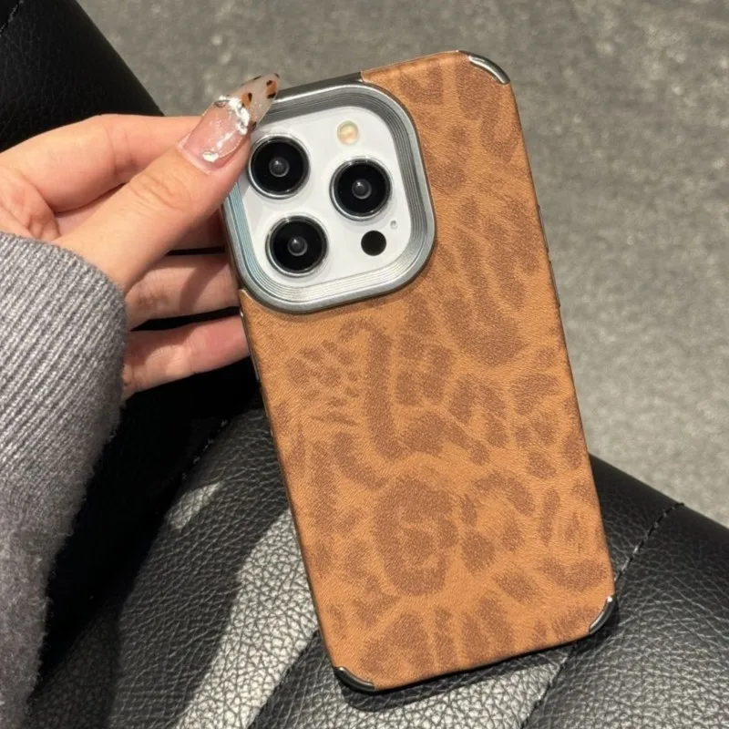 Korean Leopard Print Leather Case - Stylish Animal Pattern Soft Shockproof Back Cover
