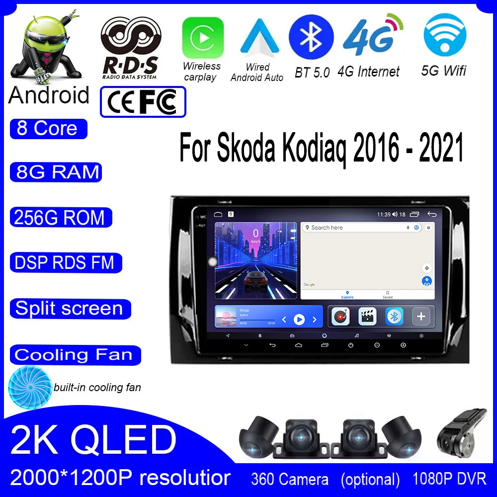 

9 Inch Android 13 For Skoda Kodiaq 2016 - 2021 Car Multimedia Radio 4G IPS GPS QLED Navigation Carplay Player Stereo Screen