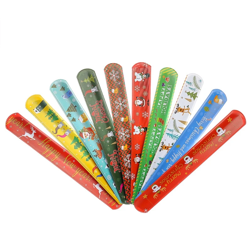 

Q0KB Christmas Christmas Slap Bracelet for Kids for Play at with Santa Pattern Christmas Holiday Gifts