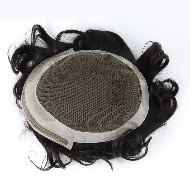 Nuovo Toupet da Uomo in Pizzo Svizzero PU, Protesi Capillare Maschile Traspirante e Durevole, Sistema di Sostituzione Capelli Naturali Umani con Attaccatura Naturale, Unità da 6 Pollici - immagine 2