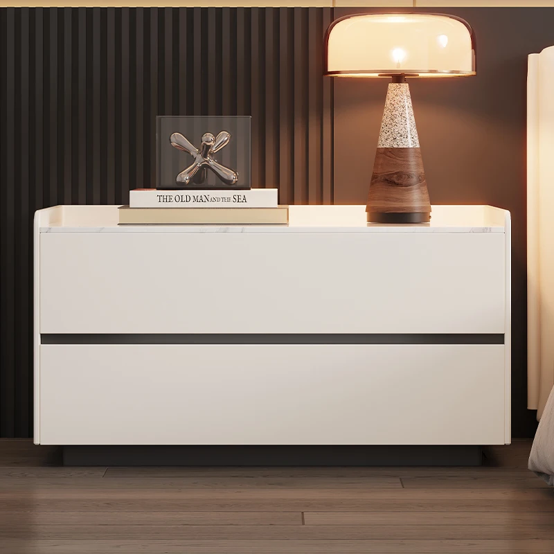 Large size solid wood bedside table, simple modern bedroom bedside table, new light luxury high-end rock slab storage cabinet