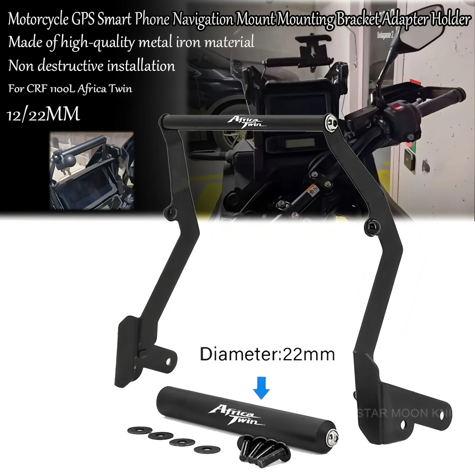 Staffa Navigazione Moto Per CRF1100L AFRICA TWIN ADVENTURE SPORTS 2020 Supporto Per Supporto Per Navigazione Supporto Staffa Piastra GPS Per Telefono Cellulare Supporto Telefono(Colore:12mm 22mm