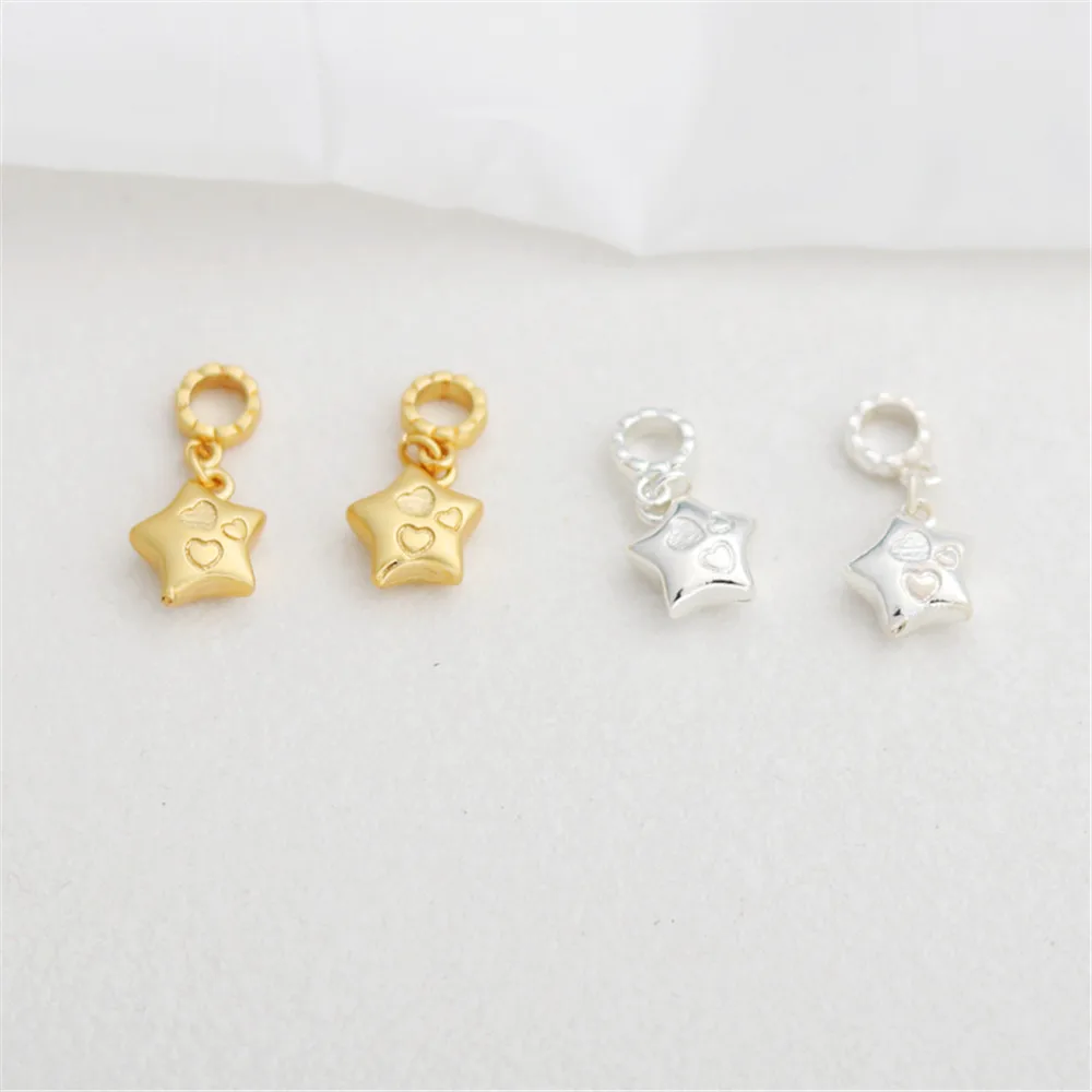 

Silver gold-coated solid five-pointed star pendant 10mm star pendant diy bracelet necklace accessories