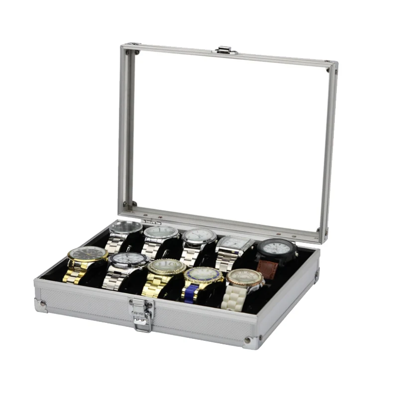 6 /12 Grid Card Slot Watch Safe Exhibition Box Jewelry Watches Aluminium Alloy Storage Case Transparent Watch Stand Box Display