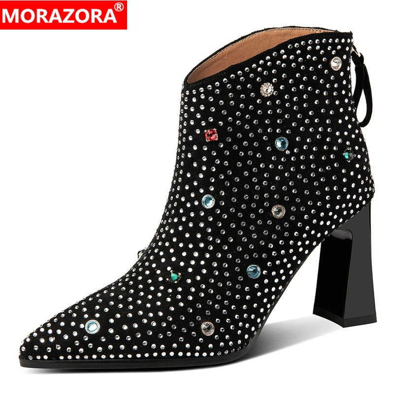 

Женские замшевые ботильоны MORAZORA, черные замшевые ботильоны на высоком каблуке, размер 34-44, осенне-зимний сезон 2024