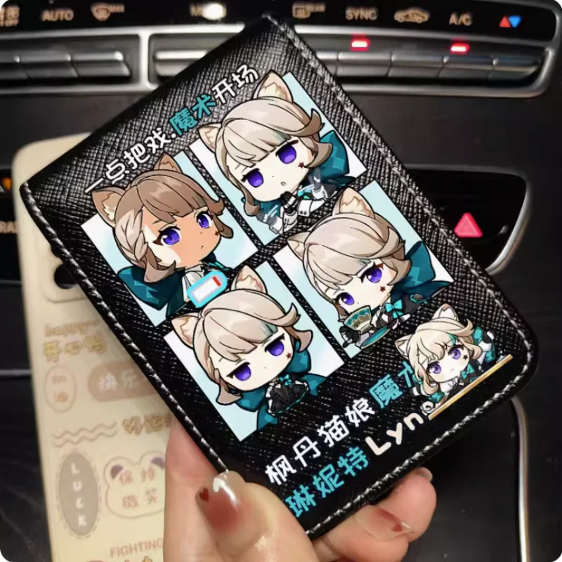 Anime Genshin Impact Lynette  Wallet Fold Bag Multi Card  Coin Pocket Photoes Holder Fashion Kids Wallets Gift