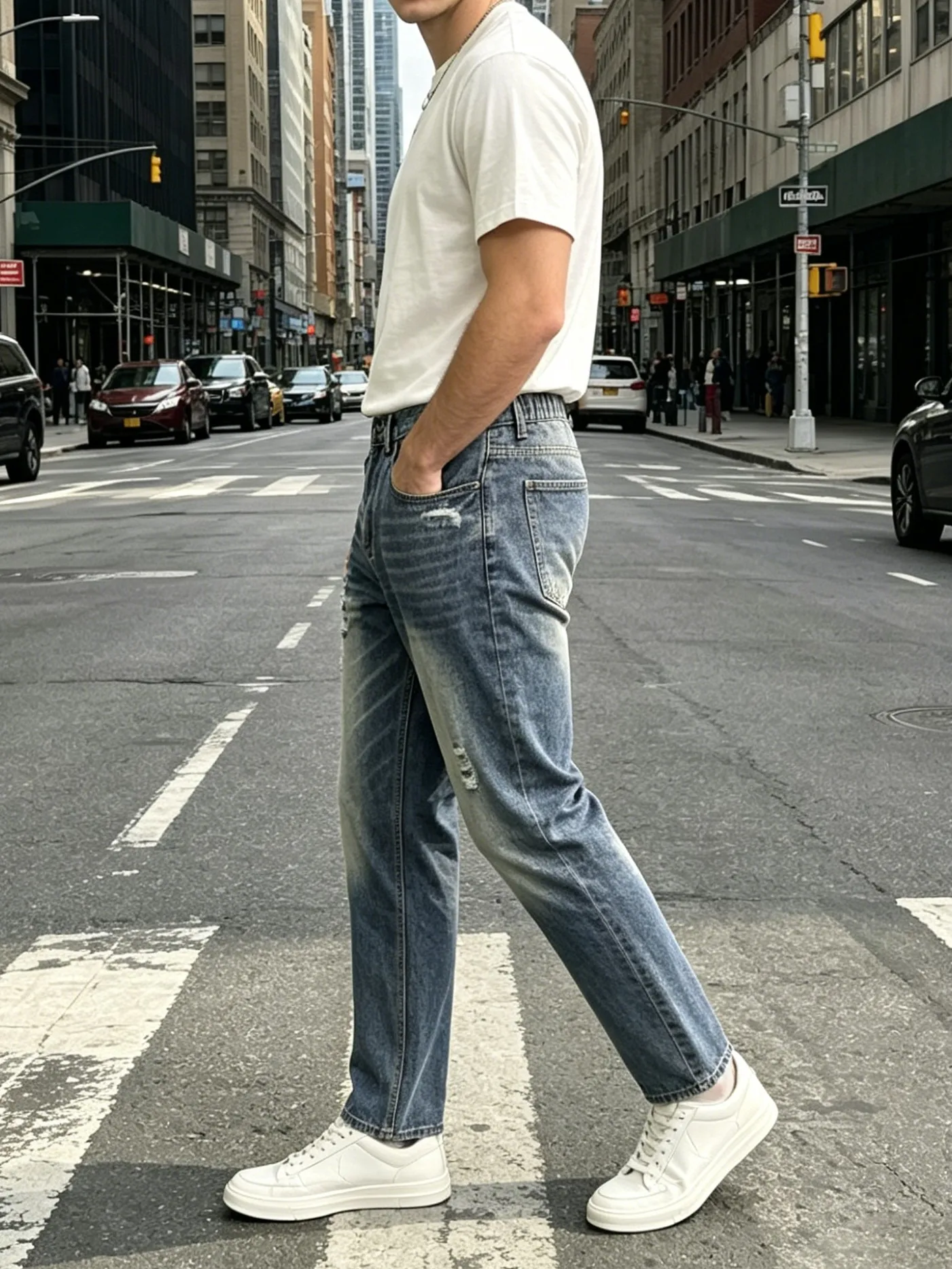 Men's Straight‑Leg With Back Elastic Waist Jeans - Image 4