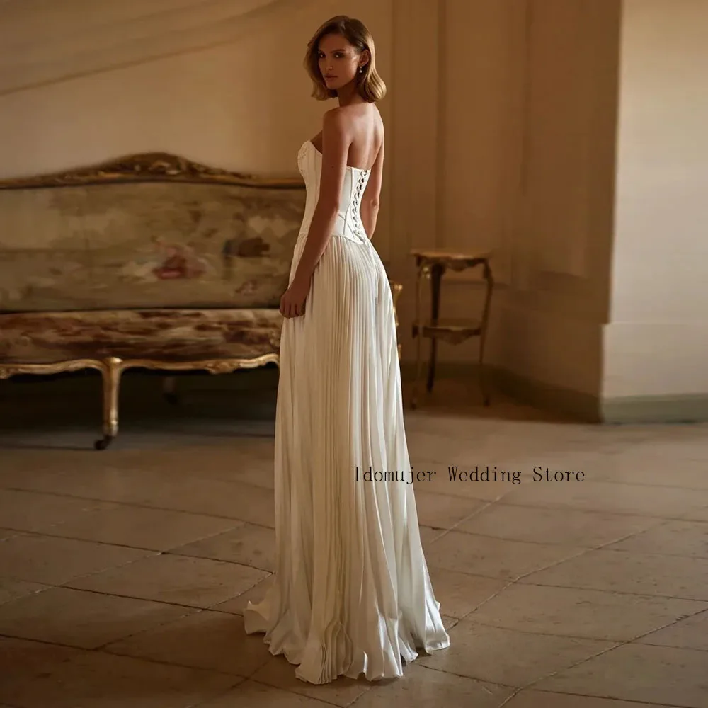 Customized Modern A-Line Pleat Strapless Wedding Dresses Applique Open Back Elegant Bridal Gowns Simple Vestido De Novia