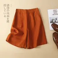 Women's Shorts Cotton Linen High Waisted Short Pants Casual Loose Solid Purple Button Summer Shorts for Women - Image 4