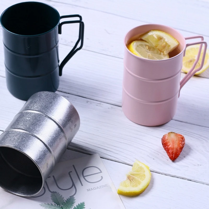 

Nordic 400ml Volume Coffee Cup Stainless Steel Round Beer Mug with Handle Metal Tea Tumbler Travel Wine Water Cup