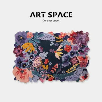 거실 꽃 디자인 카펫 침실 장식 목가적인 예술 디자이너, 수제 맞춤형 바닥 매트, 불규칙한 이끼 러그 장식